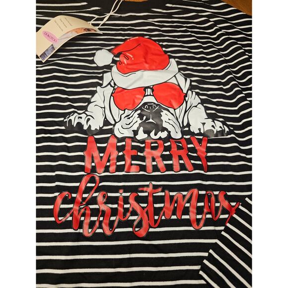 NWT Merry Christmas Shirt w Dog on it Womens Long Sleeve Striped Size Large (791 - Picture 3 of 6